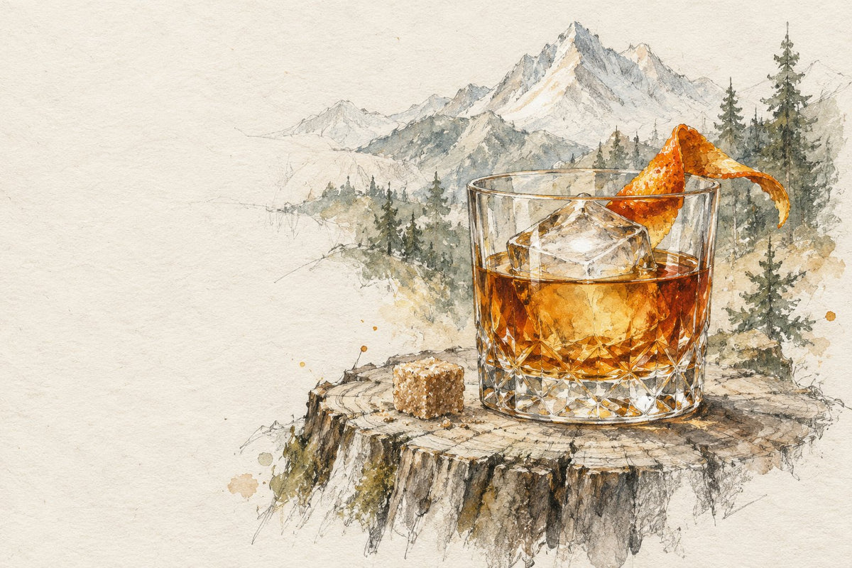 The Wilder Heart Old Fashioned with an orange twist, in pencil and watercolour